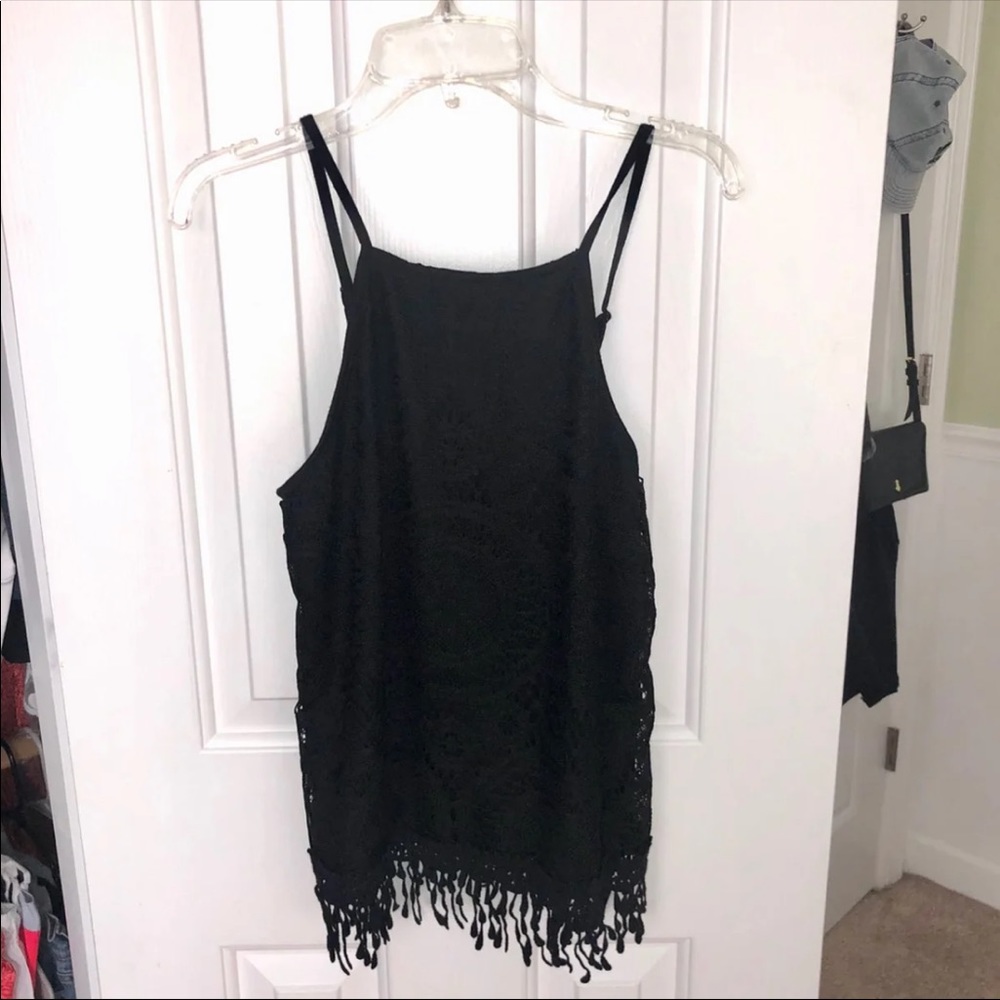 BLACK LACE HALTER TANK TOP